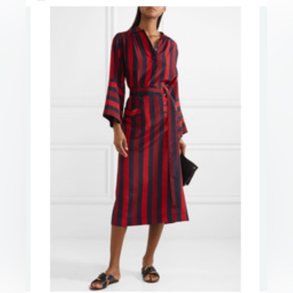 Joseph silk Vertical Striped Shirtdress midi dress red navy royal princess